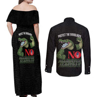 Protect The Everglades Couples Matching Off Shoulder Maxi Dress and Long Sleeve Button Shirt Gator No Alligator Alcatraz - Wonder Print Shop