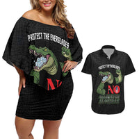 Protect The Everglades Couples Matching Off Shoulder Short Dress and Hawaiian Shirt Gator No Alligator Alcatraz - Wonder Print Shop