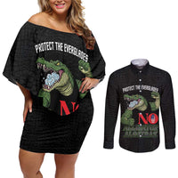 Protect The Everglades Couples Matching Off Shoulder Short Dress and Long Sleeve Button Shirt Gator No Alligator Alcatraz - Wonder Print Shop