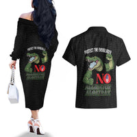 Protect The Everglades Couples Matching Off The Shoulder Long Sleeve Dress and Hawaiian Shirt Gator No Alligator Alcatraz - Wonder Print Shop