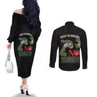 Protect The Everglades Couples Matching Off The Shoulder Long Sleeve Dress and Long Sleeve Button Shirt Gator No Alligator Alcatraz - Wonder Print Shop