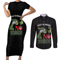 Protect The Everglades Couples Matching Short Sleeve Bodycon Dress and Long Sleeve Button Shirt Gator No Alligator Alcatraz - Wonder Print Shop
