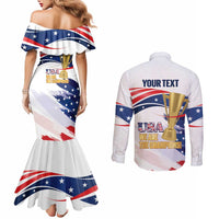 Personalized United States Soccer Couples Matching Mermaid Dress and Long Sleeve Button Shirt 2025 USA Champions - Wonder Print Shop