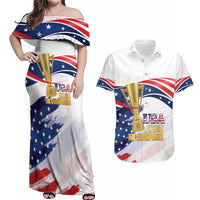 Personalized United States Soccer Couples Matching Off Shoulder Maxi Dress and Hawaiian Shirt 2025 USA Champions - Wonder Print Shop