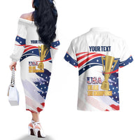 Personalized United States Soccer Couples Matching Off The Shoulder Long Sleeve Dress and Hawaiian Shirt 2025 USA Champions - Wonder Print Shop