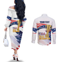 Personalized United States Soccer Couples Matching Off The Shoulder Long Sleeve Dress and Long Sleeve Button Shirt 2025 USA Champions - Wonder Print Shop