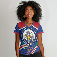 Cape Verde 2026 Football Women V-Neck T-Shirt Orgulho Tubaroes Azuis Make History