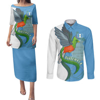 Custom Guatemala Independence Day Couples Matching Puletasi Dress and Long Sleeve Button Shirts Guatemalan Quetzal 202st Anniversary - Wonder Print Shop
