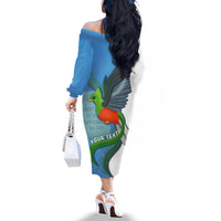 Custom Guatemala Independence Day Off The Shoulder Long Sleeve Dress Guatemalan Quetzal 202st Anniversary - Wonder Print Shop