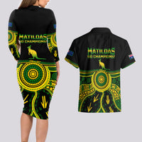 Australia Soccer Couples Matching Long Sleeve Bodycon Dress and Hawaiian Shirt Aboriginal Go Matildas 2023 World Cup - Wonder Print Shop
