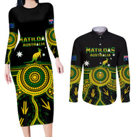 Australia Soccer Couples Matching Long Sleeve Bodycon Dress and Long Sleeve Button Shirts Aboriginal Go Matildas 2023 World Cup - Wonder Print Shop