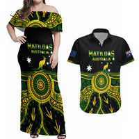 Australia Soccer Couples Matching Off Shoulder Maxi Dress and Hawaiian Shirt Aboriginal Go Matildas 2023 World Cup - Wonder Print Shop