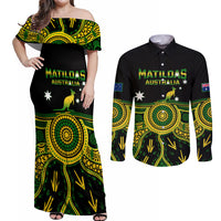 Australia Soccer Couples Matching Off Shoulder Maxi Dress and Long Sleeve Button Shirts Aboriginal Go Matildas 2023 World Cup - Wonder Print Shop