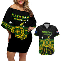 Australia Soccer Couples Matching Off Shoulder Short Dress and Hawaiian Shirt Aboriginal Go Matildas 2023 World Cup - Wonder Print Shop