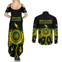 Australia Soccer Couples Matching Summer Maxi Dress and Long Sleeve Button Shirts Aboriginal Go Matildas 2023 World Cup - Wonder Print Shop