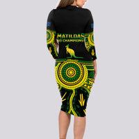 Australia Soccer Long Sleeve Bodycon Dress Aboriginal Go Matildas 2023 World Cup - Wonder Print Shop