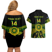 Personalised Australia Soccer Couples Matching Off Shoulder Short Dress and Hawaiian Shirt Aboriginal Go Matildas 2023 World Cup - Wonder Print Shop