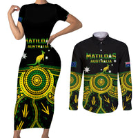 Personalised Australia Soccer Couples Matching Short Sleeve Bodycon Dress and Long Sleeve Button Shirts Aboriginal Go Matildas 2023 World Cup - Wonder Print Shop