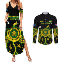 Personalised Australia Soccer Couples Matching Summer Maxi Dress and Long Sleeve Button Shirts Aboriginal Go Matildas 2023 World Cup - Wonder Print Shop