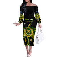Personalised Australia Soccer Off The Shoulder Long Sleeve Dress Aboriginal Go Matildas 2023 World Cup - Wonder Print Shop
