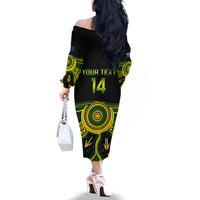 Personalised Australia Soccer Off The Shoulder Long Sleeve Dress Aboriginal Go Matildas 2023 World Cup - Wonder Print Shop