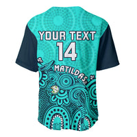 Personalised Australia Soccer Baseball Jersey Aboriginal Turquoise 2023 World Cup With Kangaroo - Wonder Print Shop