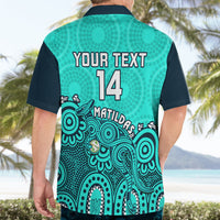 Personalised Australia Soccer Hawaiian Shirt Aboriginal Turquoise 2023 World Cup With Kangaroo - Wonder Print Shop