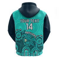 Personalised Australia Soccer Hoodie Aboriginal Turquoise 2023 World Cup With Kangaroo - Wonder Print Shop