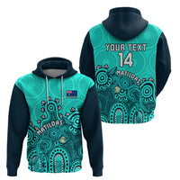 Personalised Australia Soccer Hoodie Aboriginal Turquoise 2023 World Cup With Kangaroo - Wonder Print Shop