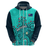 Personalised Australia Soccer Hoodie Aboriginal Turquoise 2023 World Cup With Kangaroo - Wonder Print Shop