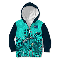 Personalised Australia Soccer Kid Hoodie Aboriginal Turquoise 2023 World Cup With Kangaroo - Wonder Print Shop