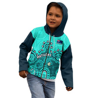 Personalised Australia Soccer Kid Hoodie Aboriginal Turquoise 2023 World Cup With Kangaroo - Wonder Print Shop
