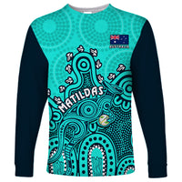 Personalised Australia Soccer Long Sleeve Shirt Aboriginal Turquoise 2023 World Cup With Kangaroo - Wonder Print Shop