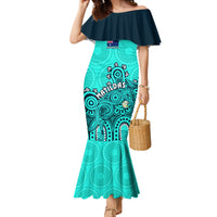 Personalised Australia Soccer Mermaid Dress Aboriginal Turquoise 2023 World Cup With Kangaroo - Wonder Print Shop