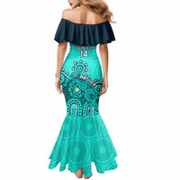 Personalised Australia Soccer Mermaid Dress Aboriginal Turquoise 2023 World Cup With Kangaroo - Wonder Print Shop