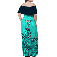 Personalised Australia Soccer Off Shoulder Maxi Dress Aboriginal Turquoise 2023 World Cup With Kangaroo - Wonder Print Shop
