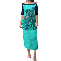 Personalised Australia Soccer Puletasi Aboriginal Turquoise 2023 World Cup With Kangaroo - Wonder Print Shop