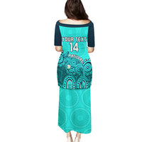 Personalised Australia Soccer Puletasi Aboriginal Turquoise 2023 World Cup With Kangaroo - Wonder Print Shop