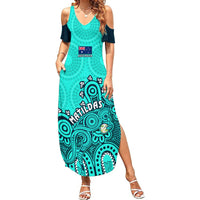 Personalised Australia Soccer Summer Maxi Dress Aboriginal Turquoise 2023 World Cup With Kangaroo - Wonder Print Shop