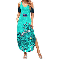 Personalised Australia Soccer Summer Maxi Dress Aboriginal Turquoise 2023 World Cup With Kangaroo - Wonder Print Shop