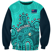 Personalised Australia Soccer Sweatshirt Aboriginal Turquoise 2023 World Cup With Kangaroo - Wonder Print Shop
