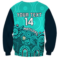 Personalised Australia Soccer Sweatshirt Aboriginal Turquoise 2023 World Cup With Kangaroo - Wonder Print Shop