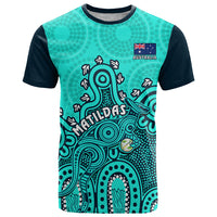 Personalised Australia Soccer T Shirt Aboriginal Turquoise 2023 World Cup With Kangaroo - Wonder Print Shop