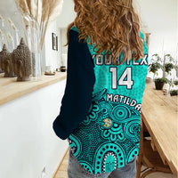 Personalised Australia Soccer Women Casual Shirt Aboriginal Turquoise 2023 World Cup With Kangaroo - Wonder Print Shop