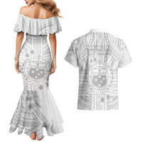 Samoa White Sunday Couples Matching Mermaid Dress and Hawaiian Shirt Manuia le Aso Sa o Tamaiti Polynesian Plumeria - Wonder Print Shop