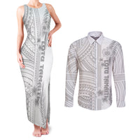 Samoa White Sunday Couples Matching Tank Maxi Dress and Long Sleeve Button Shirts Manuia le Aso Sa o Tamaiti Polynesian Plumeria - Wonder Print Shop