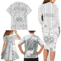 Samoa White Sunday Family Matching Long Sleeve Bodycon Dress and Hawaiian Shirt Manuia le Aso Sa o Tamaiti Polynesian Plumeria - Wonder Print Shop
