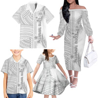 Samoa White Sunday Family Matching Off Shoulder Long Sleeve Dress and Hawaiian Shirt Manuia le Aso Sa o Tamaiti Polynesian Plumeria - Wonder Print Shop