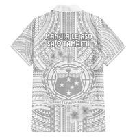 Samoa White Sunday Family Matching Off Shoulder Long Sleeve Dress and Hawaiian Shirt Manuia le Aso Sa o Tamaiti Polynesian Plumeria - Wonder Print Shop