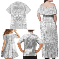 Samoa White Sunday Family Matching Off Shoulder Maxi Dress and Hawaiian Shirt Manuia le Aso Sa o Tamaiti Polynesian Plumeria - Wonder Print Shop